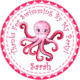 Pink watercolor octopus birthday sticker