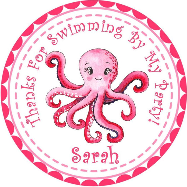 Pink watercolor octopus birthday sticker