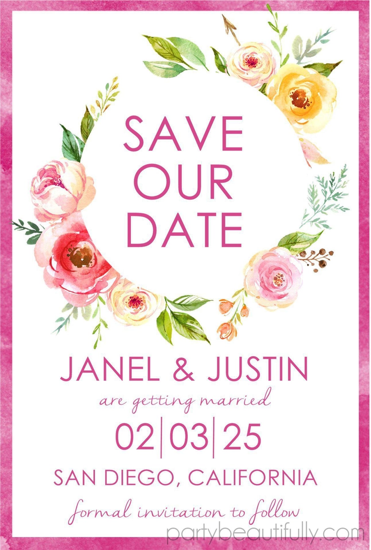 Pink wildflower wedding save the date