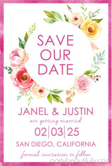 Pink wildflower wedding save the date