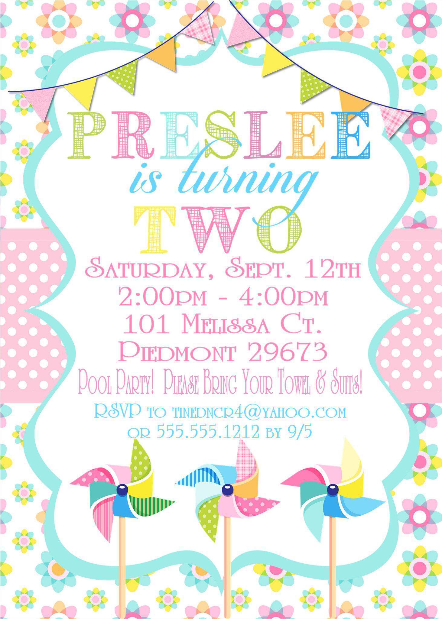 Pinwheel Birthday Party Invitations