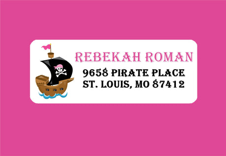 Pirate ship address labels with pirate boat illustration