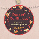Pizza birthday sticker with personalized name and date