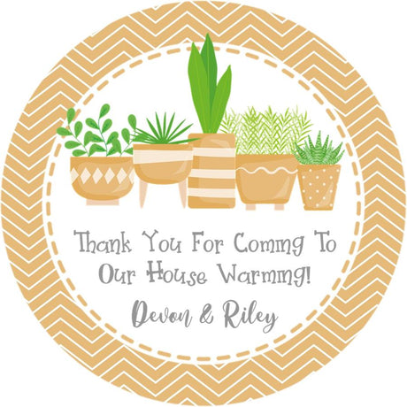 Personalized beige housewarming favor sticker – greenery theme