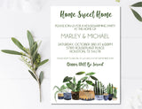 Plant themed housewarming party invitation with modern greenery design