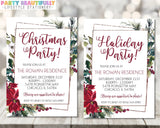 Poinsettia Christmas Or Holiday Party Invitations