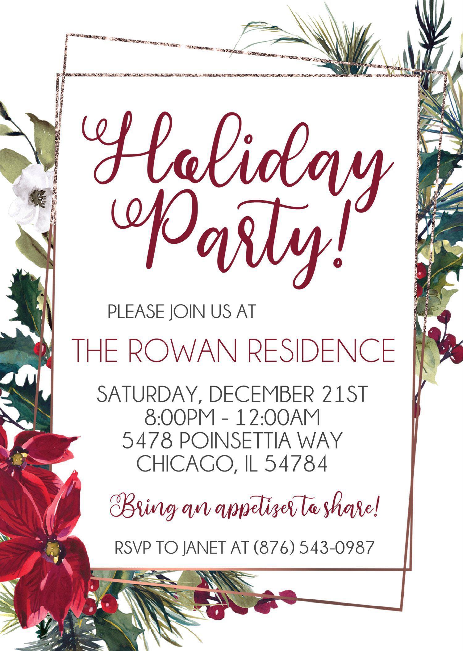 Poinsettia Christmas Or Holiday Party Invitations