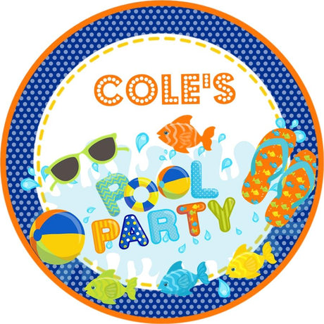 boys dark blue pool party birthday sticker