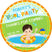 Pool party birthday sticker with boy in swim ring