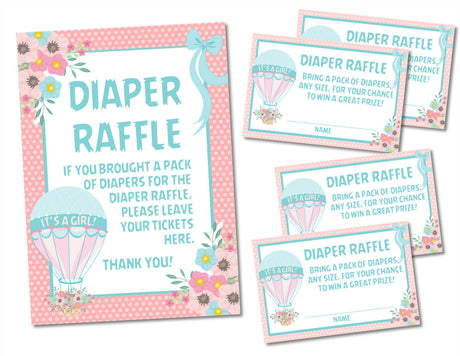 Printable Hot Air Balloon Baby Shower Diaper Raffle Sign and Tickets