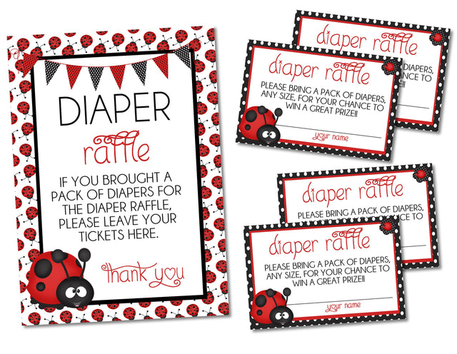 Printable Ladybug Baby Shower Diaper Raffle Sign and Tickets