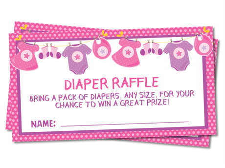 Printable Pink Clothesline Baby Shower Diaper Raffle Tickets
