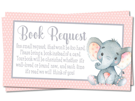 Printable Pink Elephant Baby Shower Book Request Cards