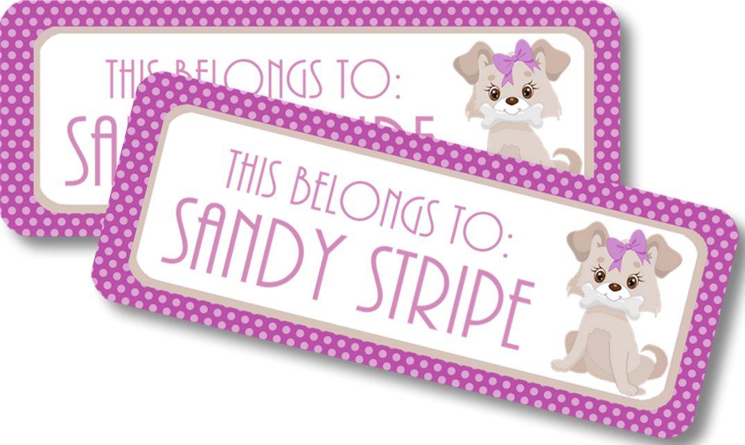 Puppy dog name sticker for school supplies