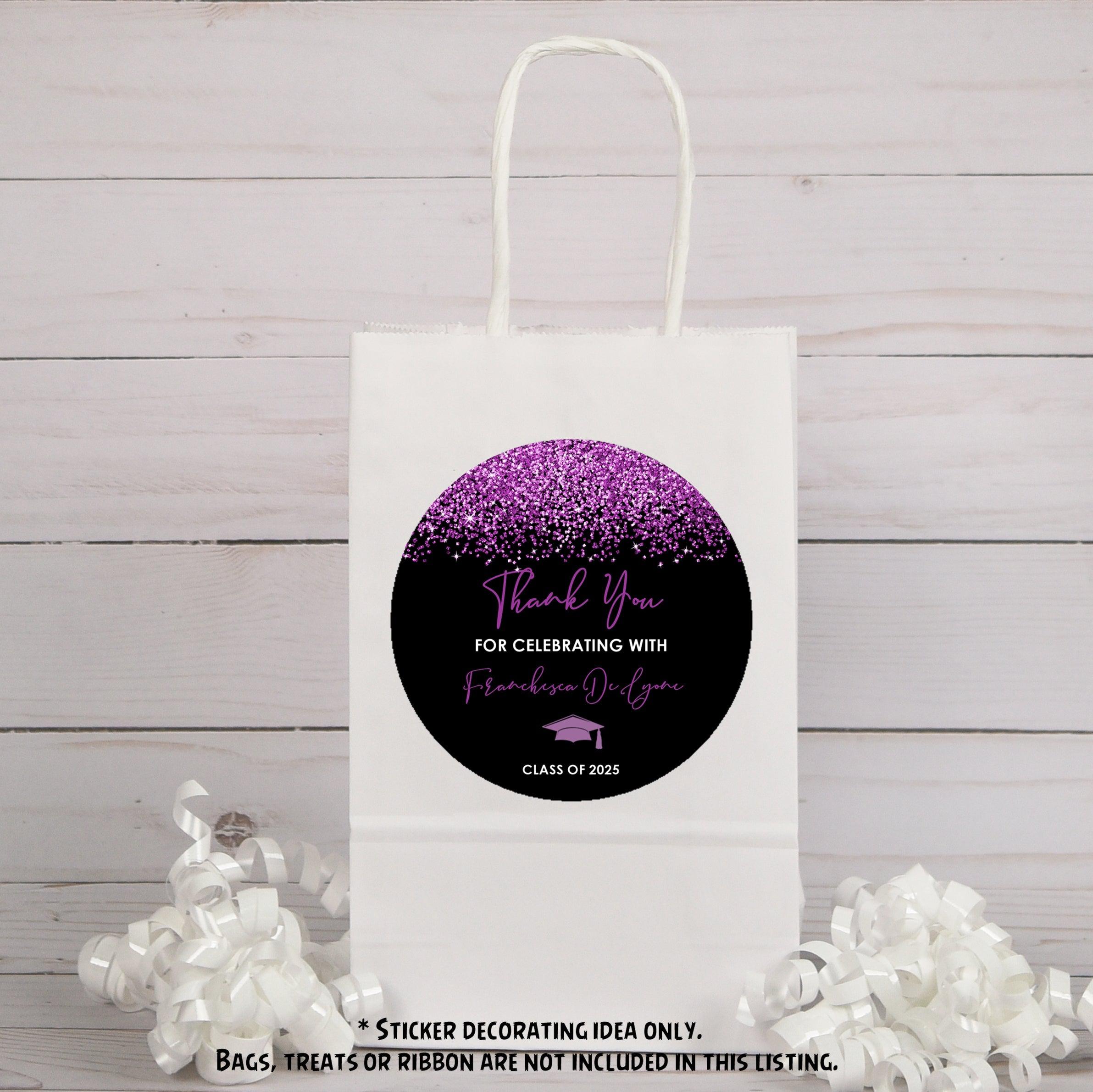 Purple And Black Graduation Party Stickers Or Favor Tags