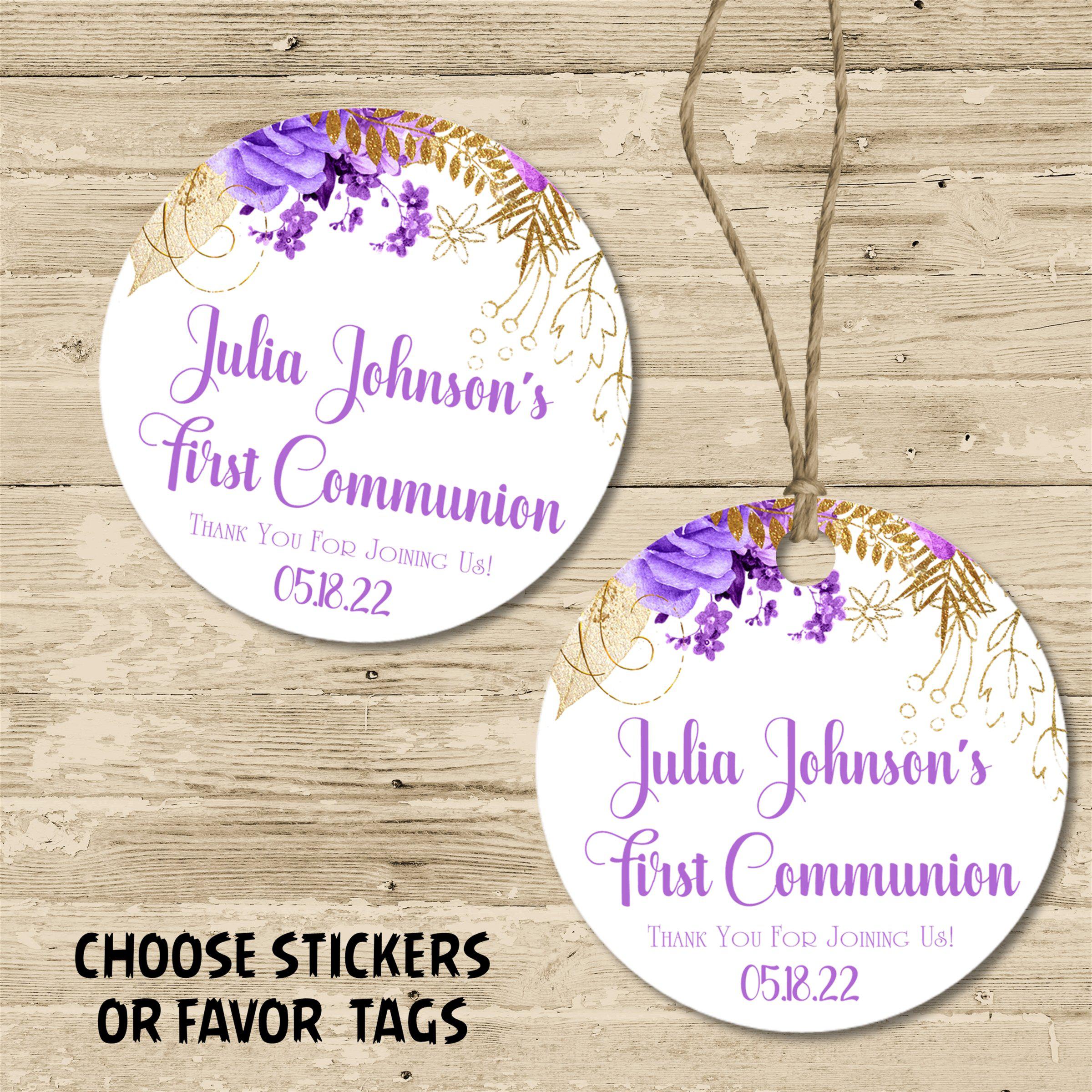 Purple And Gold First Communion Stickers Or Favor Tags