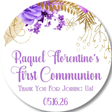 Purple And Gold First Communion Stickers Or Favor Tags