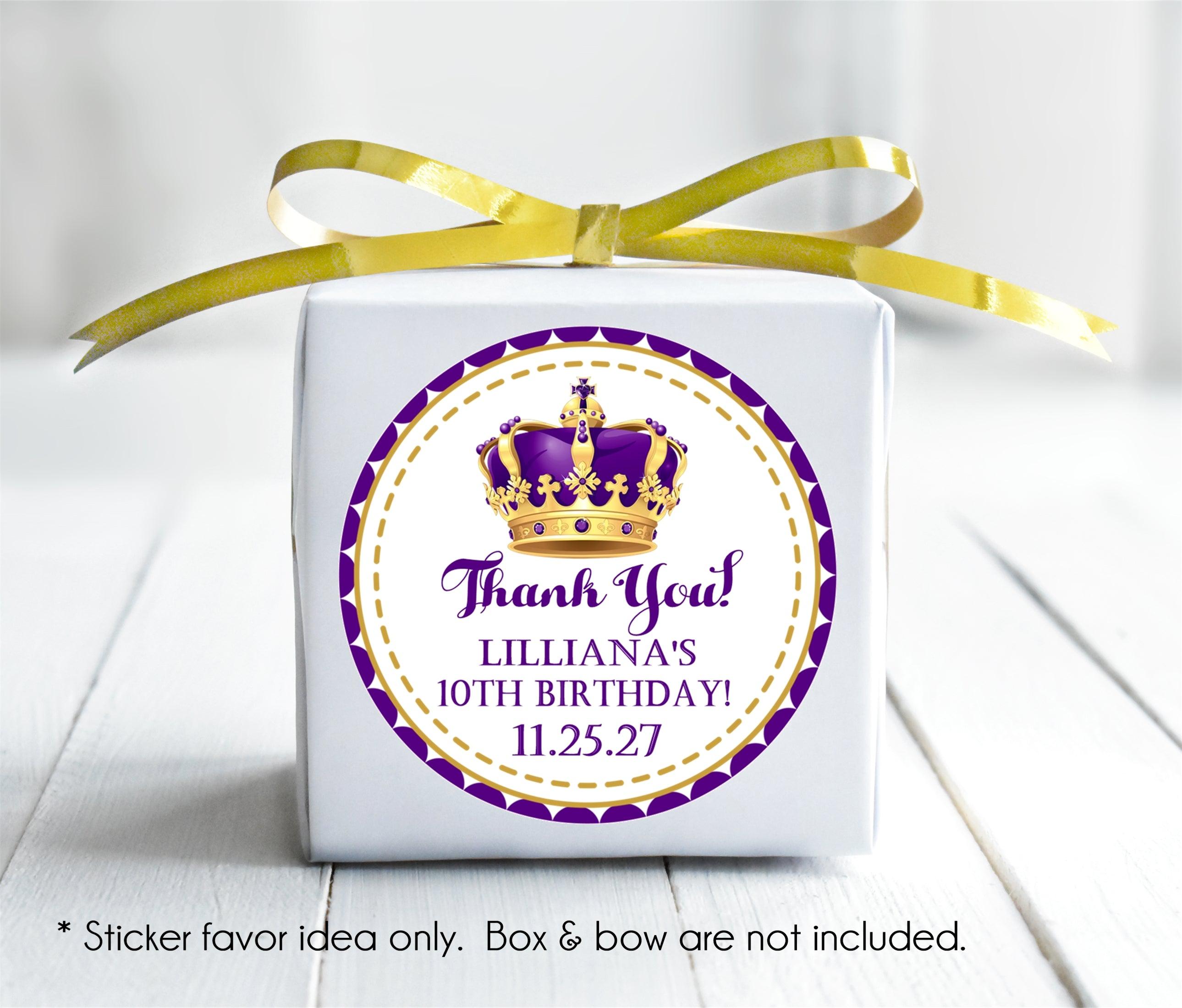 Purple And Gold Princess Birthday Party Stickers Or Favor Tags