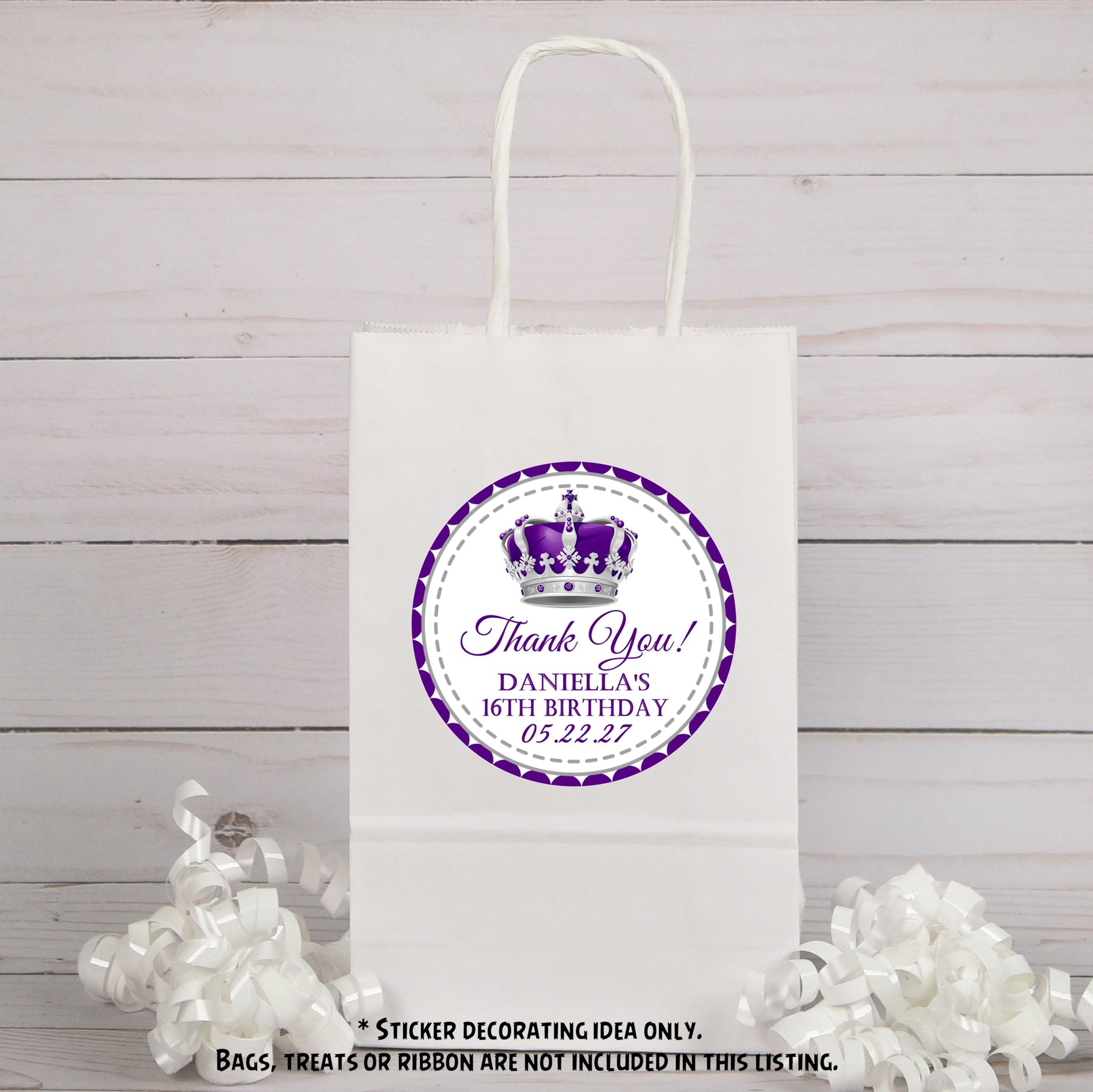 Purple And Silver Princess Birthday Party Stickers Or Favor Tags