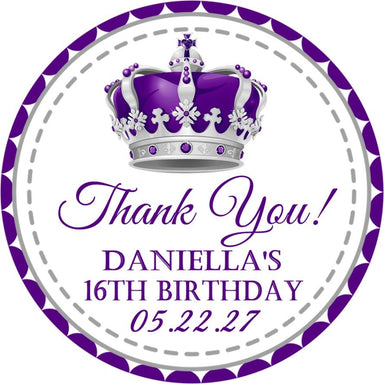 Purple And Silver Princess Birthday Party Stickers Or Favor Tags