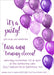 Purple Balloon Birthday Party Invitations