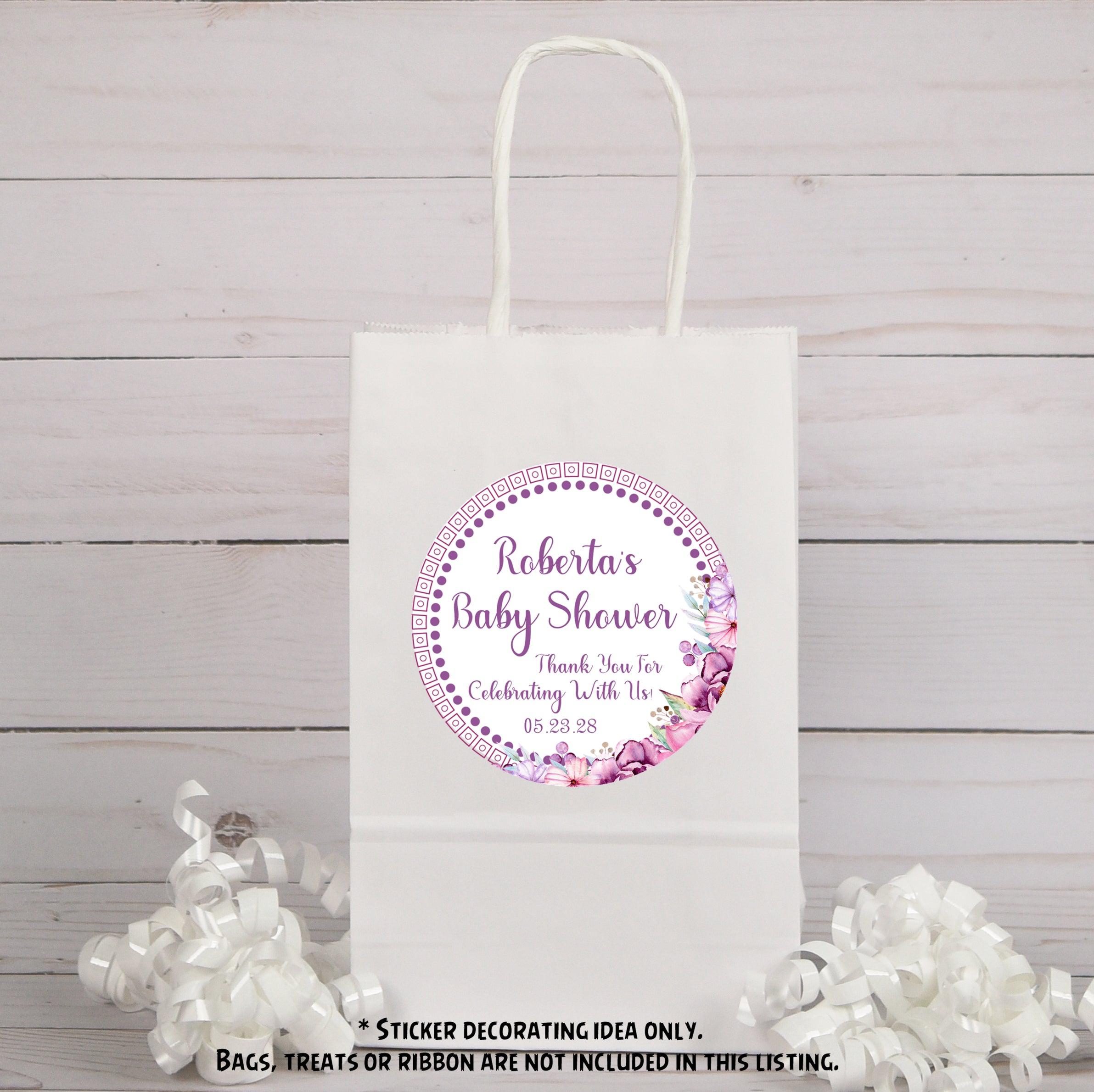Purple Floral Baby Shower Stickers Or Favor Tags