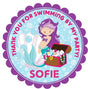 Purple-haired mermaid treasure chest birthday sticker design