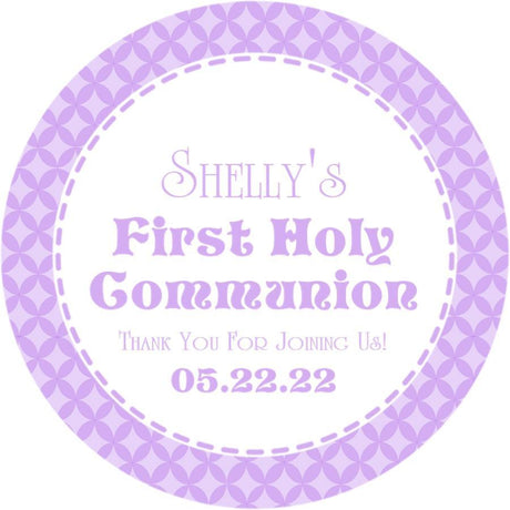 Purple First Communion sticker with name