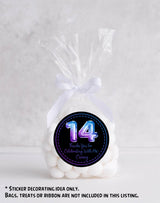 Purple and blue cosmic party favor label