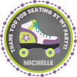 Purple and lime roller skate birthday sticker with personalized name