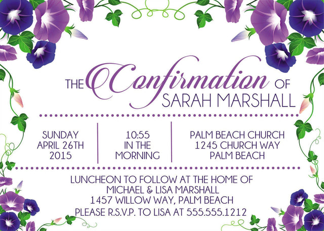 Purple floral Confirmation invitation