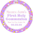 Purple floral First Holy Communion stickers for girls personalized