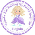 Purple standing princess birthday sticker with customizable character