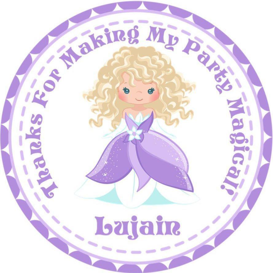 Purple standing princess birthday sticker with customizable character