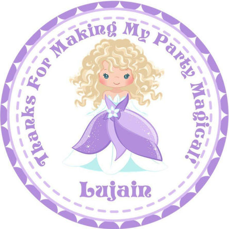 Purple standing princess birthday sticker with customizable character