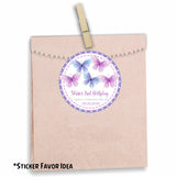 Purple watercolor butterflies on birthday sticker design