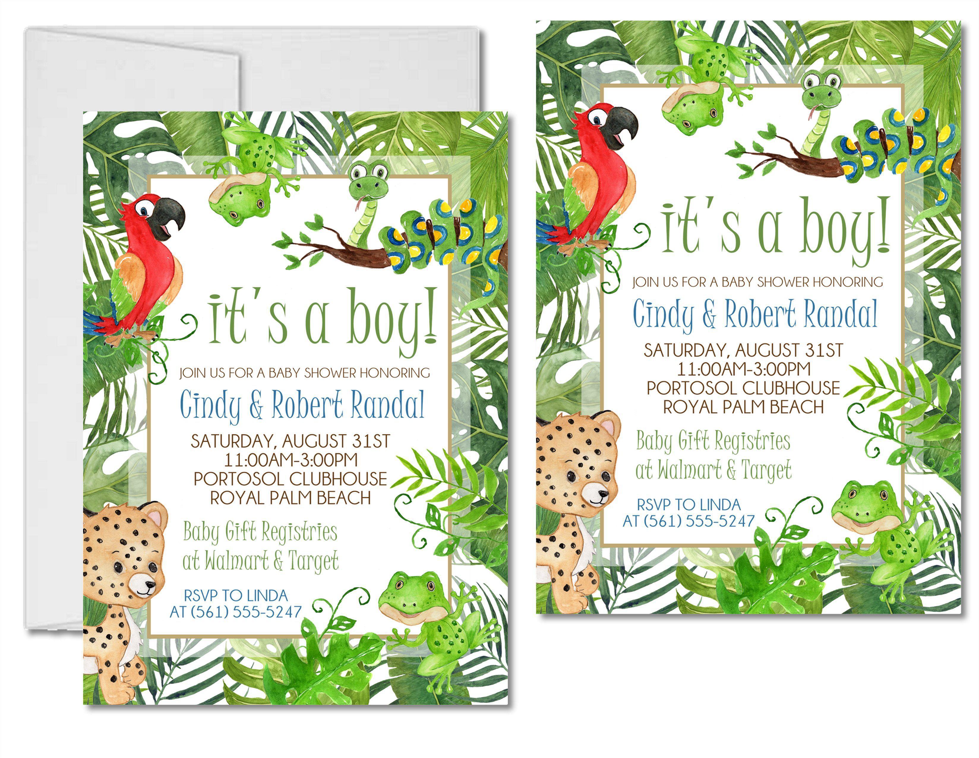 Rain Forest Animals Baby Shower Invitations