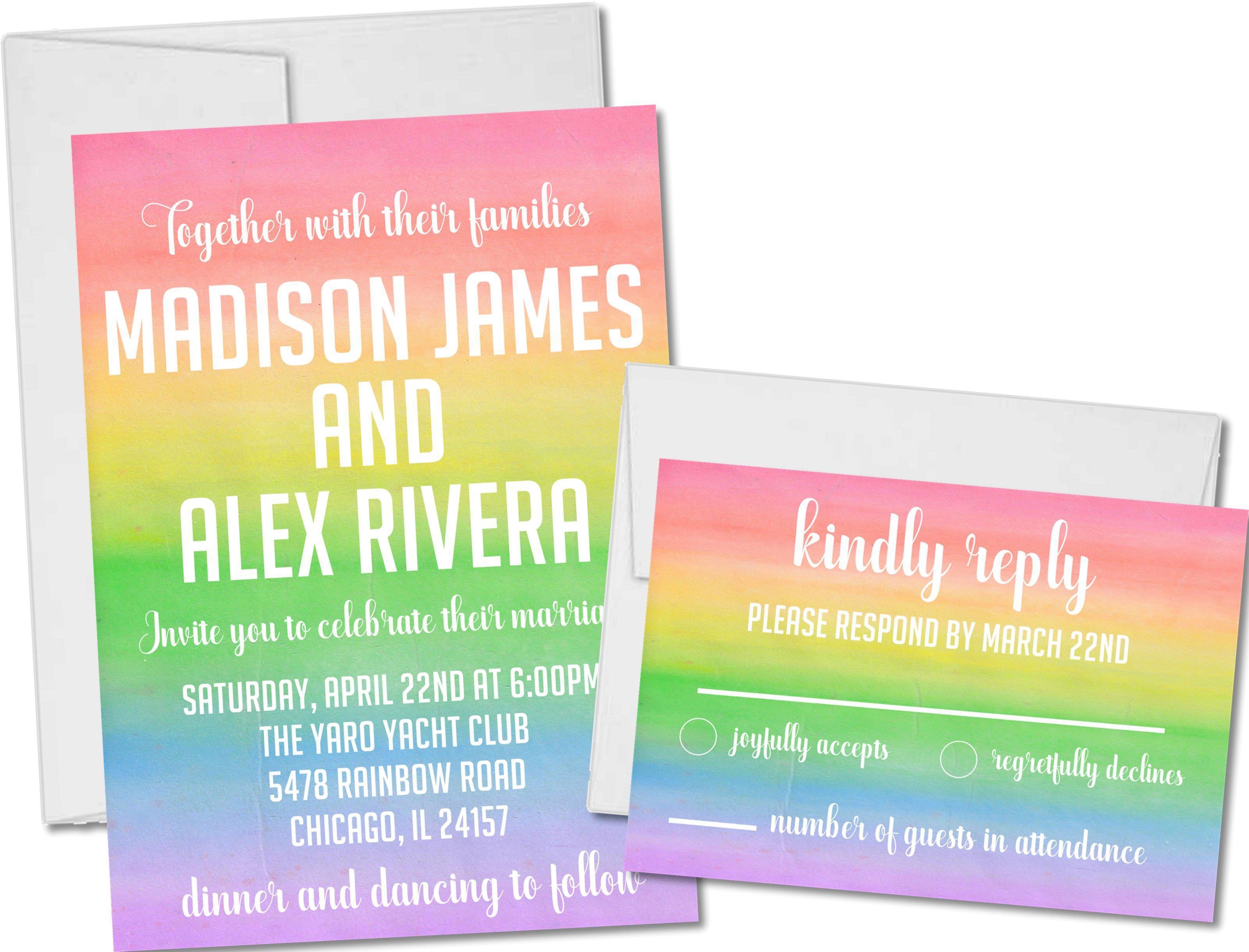 Rainbow Wedding Invitations + RSVP Cards