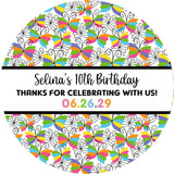 Rainbow butterfly pattern birthday sticker with personalized text