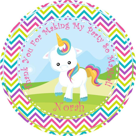 Rainbow chevron unicorn birthday sticker design
