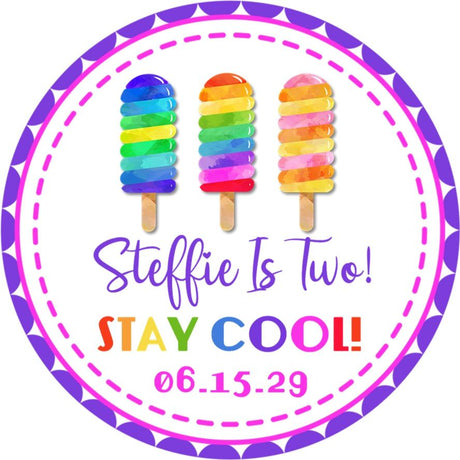 Rainbow popsicle sticker with purple border