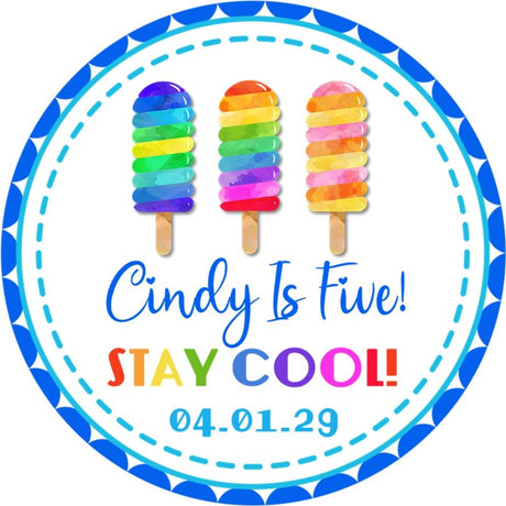 Rainbow watercolor popsicle birthday sticker