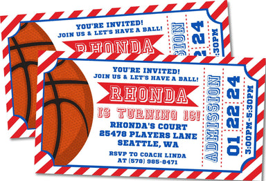 Red And Blue Basketball Birthday Party Ticket Invitations