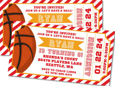 Red And Gold Basketball Birthday Party Ticket Invitations