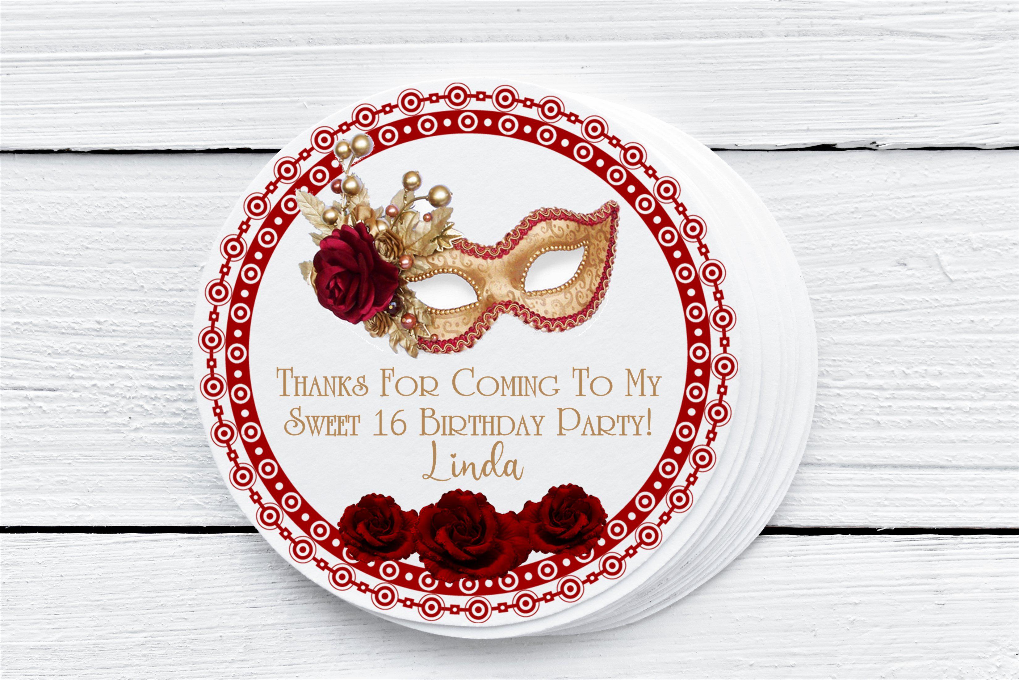Red And Gold Masquerade Party Stickers Or Favor Tags