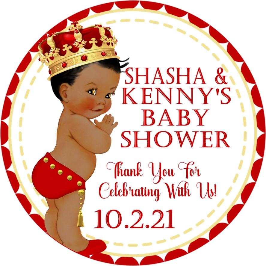 Red And Gold Prince Baby Shower Stickers Or Favor Tags