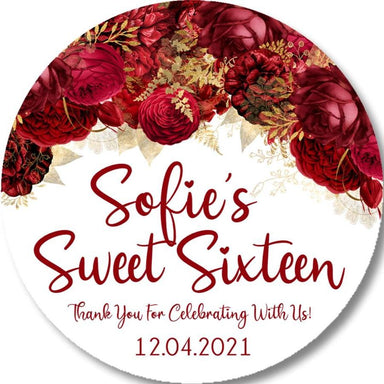 Red And Gold Sweet 16 Stickers Or Favor Tags