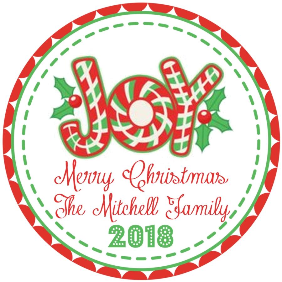 Joy Christmas sticker with red and green holiday lettering
