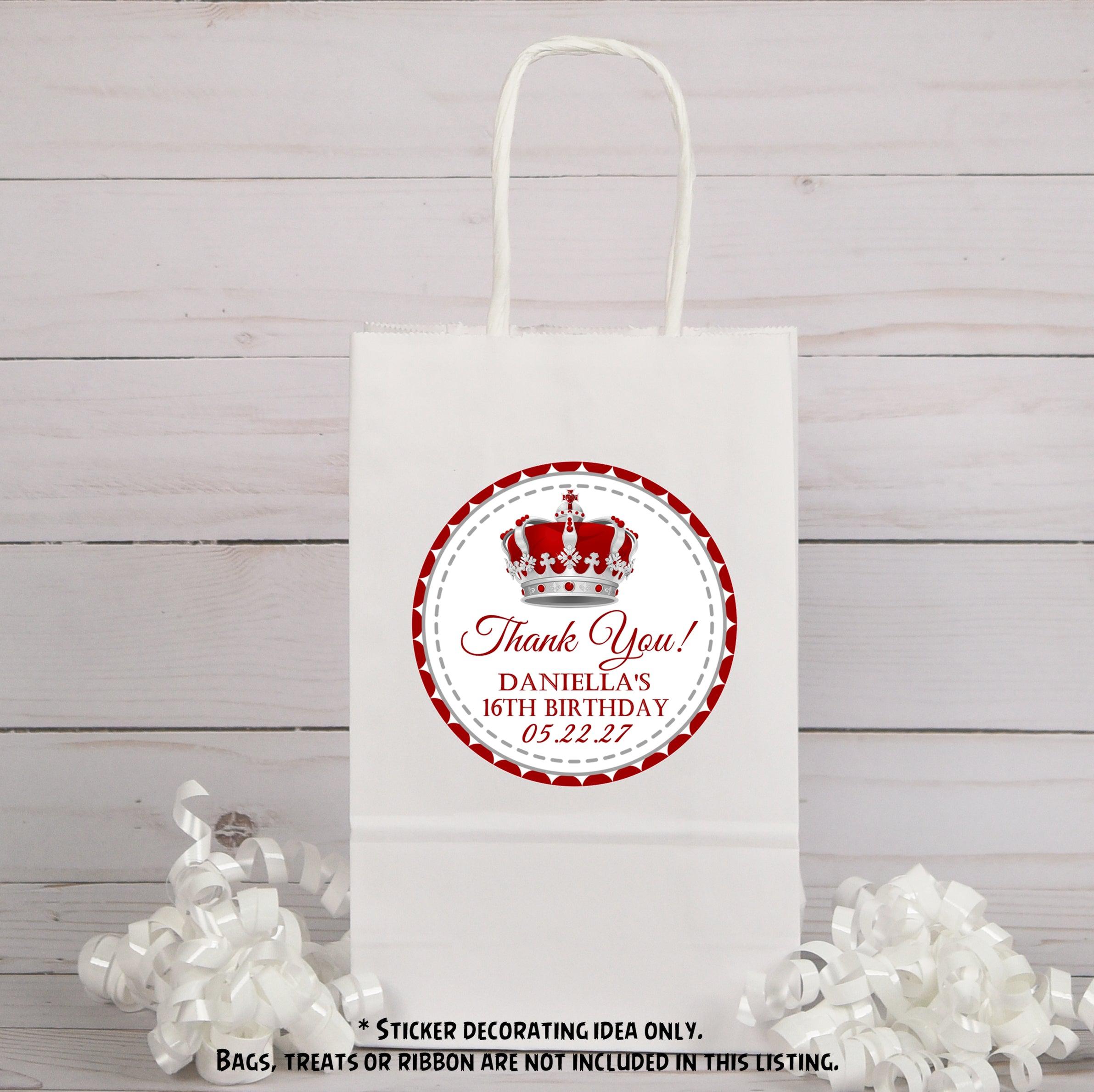 Red And Silver Royal Birthday Party Stickers Or Favor Tags