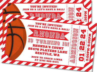 Red Basketball Birthday Party Ticket Invitations
